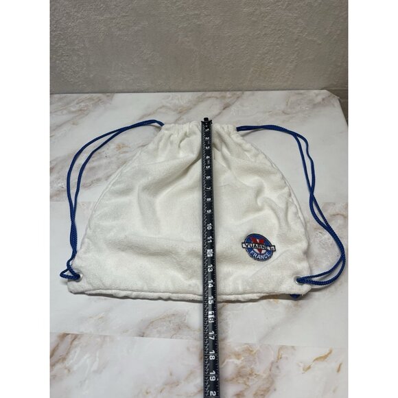 Vintage Vuarnet France Lined Backpack Drawstring Bag White Terry Cloth - Picture 2 of 9